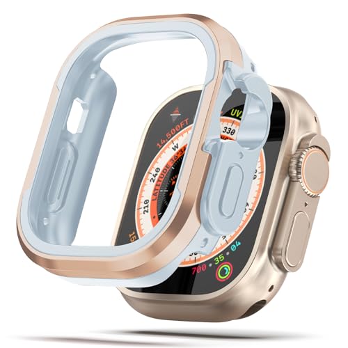 Metallgehäuse für 49 mm Apple Watch Ultra Bumper Case 49 mm, Aluminiumglanz + weicher TPU-Schutzrahmen, stoßfest und Kratzfest, Uhrenabdeckung für iWatch Ultra 49 mm, Zubehör – Gold von Niliva