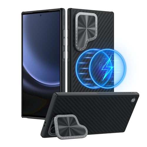 Nillkin Aramidfaser Magnetisch Case für Samsung Galaxy S24 Ultra Hülle, Kameraschutz Ständer Handyhülle Stoßfeste Schutzhülle für Galaxy S24 Ultra Case - Schwarz von Nillkin
