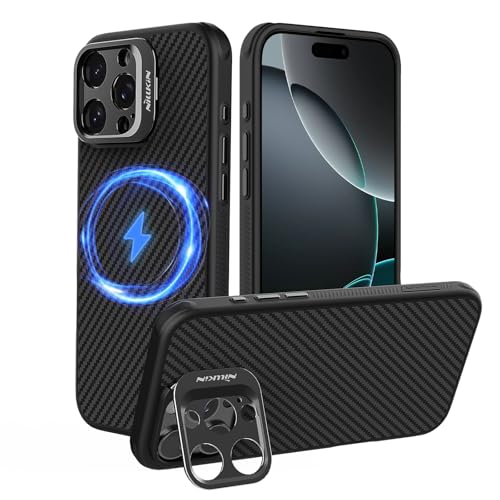 Nillkin Aramidfaser Magnetisch Case für iPhone 16 Pro Hülle Kompatibel mit MagSafe, Kameraschutz Ständer Handyhülle Stoßfeste Schutzhülle - Schwarz (Camera Cutout Version) von Nillkin