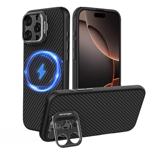 Nillkin Aramidfaser Magnetisch Case für iPhone 16 Pro Max Hülle Kompatibel mit MagSafe, Kameraschutz Ständer Handyhülle Stoßfeste Schutzhülle - Schwarz (Camera Cutout Version) von Nillkin