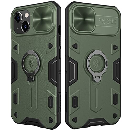Nillkin CamShield Armor Kompatibel mit iPhone 13 Hülle, mit Kameraschutz und 360° Drehbarer Ständer, Militärqualität Handyhülle für iPhone 13 Case Grün von Nillkin