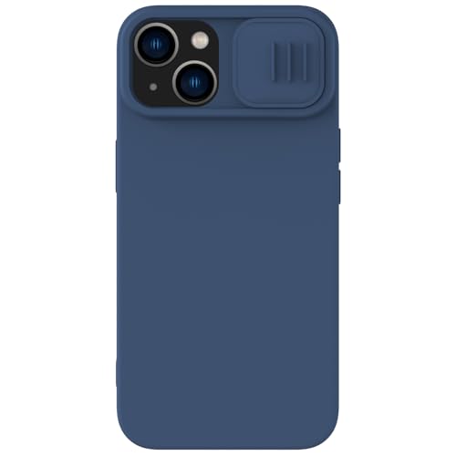 Nillkin CamShield Hülle Passend für Apple iPhone 15 Plus - Geeignet für kabelloses Aufladen mit Magnetring - Silikon Back Cover - mit Kamera Slider Blau von Nillkin