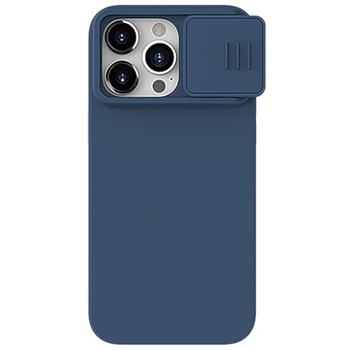 Nillkin CamShield Hülle Passend für Apple iPhone 15 Pro Max - Geeignet für kabelloses Aufladen mit Magnetring - Silikon Back Cover - mit Kamera Slider Blau von Nillkin