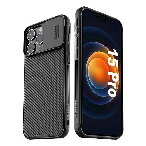 Nillkin CamShield Pro Series Kompatibel mit iPhone 15 Pro Hülle, Schutzhülle mit Kameraschutz und Anti-Rutsch Stoßfest Kratzfest Ultra Dünn Handyhülle für iPhone 15 Pro 6,1 Zoll Case (Schwarz) von Nillkin