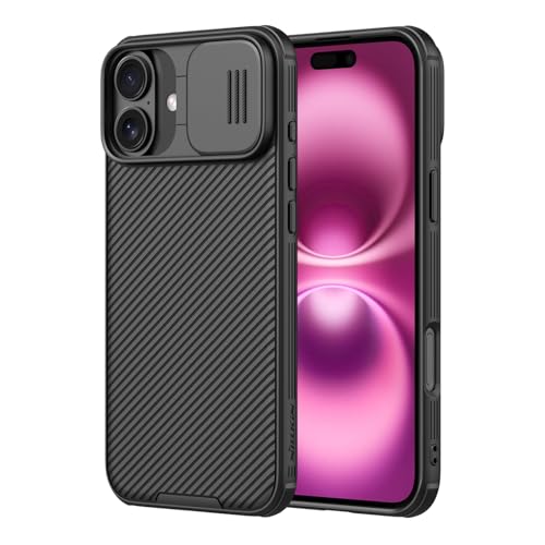 Nillkin iPhone 16 Hülle [Schiebe-Kameraschutzabdeckung], [TOP Militärstandard FallSchutz],[PC+TPU], Texturiertes kratzfestes Dünne Handyhülle für 2024 Apple iPhone 16,Schwarz von Nillkin