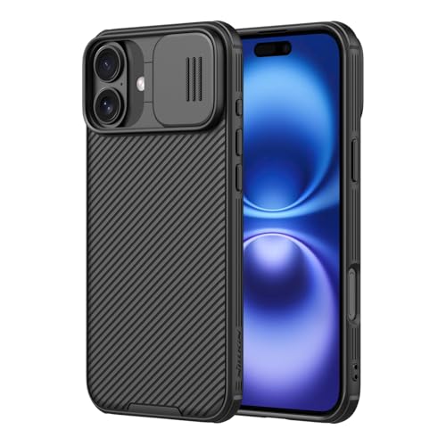 Nillkin iPhone 16 Plus Hülle [Schiebe-Kameraschutzabdeckung], [TOP Militärstandard FallSchutz],[PC+TPU], Texturiertes kratzfestes Dünne Handyhülle für 2024 Apple iPhone 16 Plus,Schwarz von Nillkin