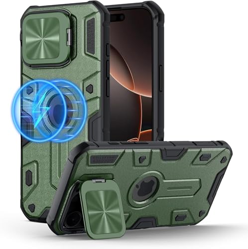 Nillkin für iPhone 16 Pro Max Hülle MagSafe,iPhone 16 pro max Ständer Und Kameraschutz hülle,Schutzhülle Robust Case Magnetische Handyhülle für iPhone 16 Pro Max 6.9'' 2024, Grün Nillkin für iPhone 16 Pro Max Hülle MagSafe,iPhone 16 pro max Ständer Und Kameraschutz hülle,Schutzhülle Robust Case Magnetische Handyhülle für iPhone 16 Pro Max 6.9'' 2024, Grün von Nillkin