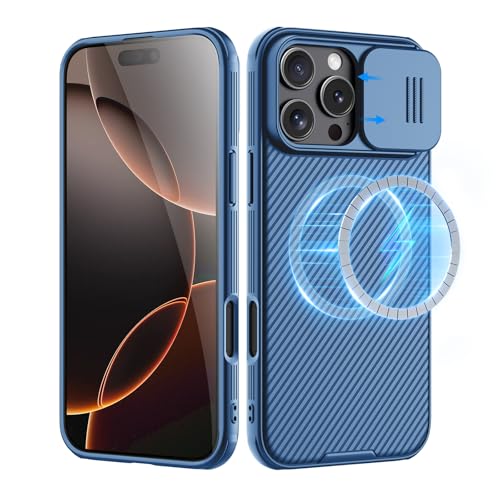 Nillkin Magnetische Hülle für iPhone 16 Pro Max 6,9 Zoll Kompatibel mit MagSafe, CamShield Pro Ultra dünne Schutzhülle mit Kameraschutz für iPhone 16 Pro Max Case (Blau) von Nillkin