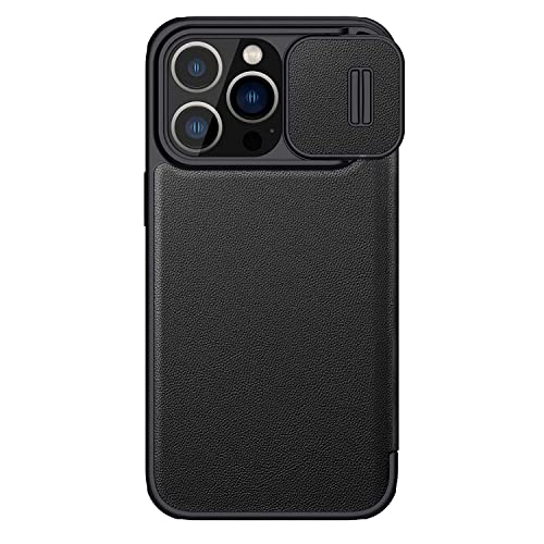 Nillkin Qin Pro Schutzhülle aus Leder (einfarbiges Leder und Stoff), entworfen für Apple iPhone 14 Pro, klassisches Schwarz von Nillkin