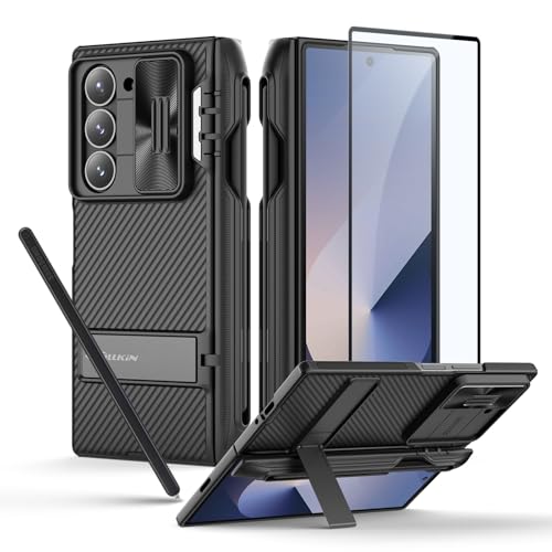 Nillkin für Samsung Galaxy Z Fold 6 5G Hülle mit Stifthalter und Displayschutzfolie, Schutzhülle mit Kameraschutz und Ständer, Anti-Kratz Klappbar Handyhülle für Galaxy Z Fold 6 Case (Schwarz) von Nillkin
