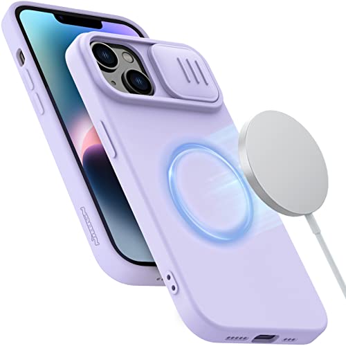 Nillkin für iPhone 14 Plus Hülle mit Kameraschutz Schild [Kompatibel mit MagSafe] [Premium Flüssigsilikon] Anti-Fingerabdruck Stoßfeste Magnetische Silikon Handyhülle iPhone 14 Plus Case Violett von Nillkin