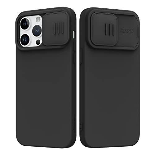 Nillkin iPhone 14 pro Silikon Hülle mit Kameraschutz (6,1 Zoll), CamShield Silky Flüssigsilikon Handyhülle mit Schiebelinsenabdeckung, Schutzhülle gegen Schweiß und Fingerabdrücke Case - Schwarz von Nillkin