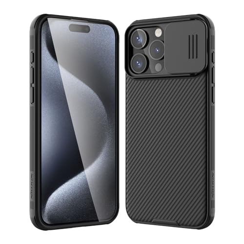 Nillkin iPhone 15 Pro Hülle mit Kameraschutz (6,1 Zoll), CamShield Pro iPhone 15 Pro Handyhülle mit Schiebe Kameraabdeckung, TPU+PC Schlanke Stilvolle Case für iPhone 15 Pro 5G, Schwarz von Nillkin