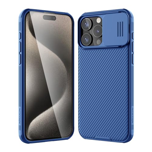 Nillkin iPhone 15 Pro Max Hülle mit Kameraschutz (6,7 Zoll), CamShield Pro iPhone 15 Pro Max Handyhülle mit Schiebe Kameraabdeckung, TPU+PC Schlanke Stilvolle Case für iPhone 15 Pro Max 5G, Blau von Nillkin