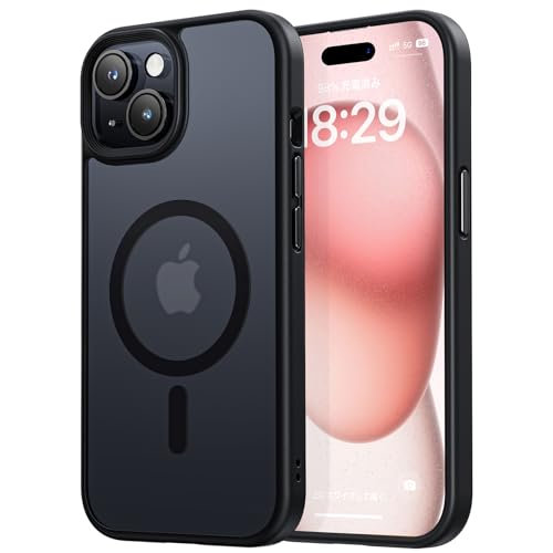 Nimaso ケース 対応 15用 ケース マグネット搭載 マグセーフ対応 カバー 滑り止め マット仕上げ 全面保護 耐衝撃 米軍MIL規格取得 ワイヤレス充電 ストラップホール付き アイフォン15対応（6.1インチ） スマホケース ブラック （黒羽シリーズ） NSC23H719 von Nimaso