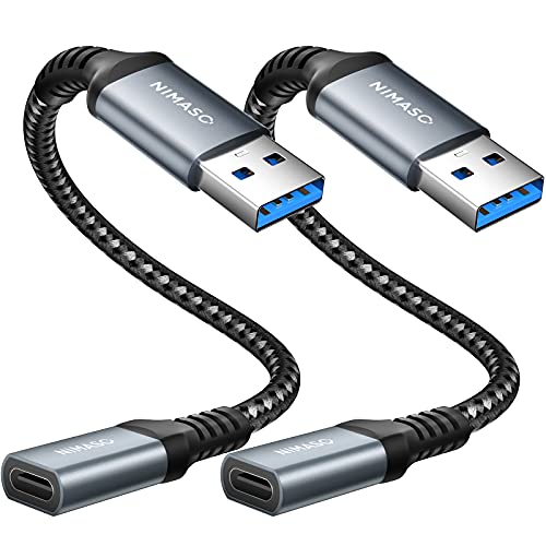 Nimaso Adattatore USB A a USB C Femmina [2 Pezzi], Cavo USB C Femmina a USB 3.0 Maschio, Adattatore USB Tipo C Compatibile Con iPhone 14 13 Pro Max, Samsung Galaxy S22/S21, Huawei von Nimaso