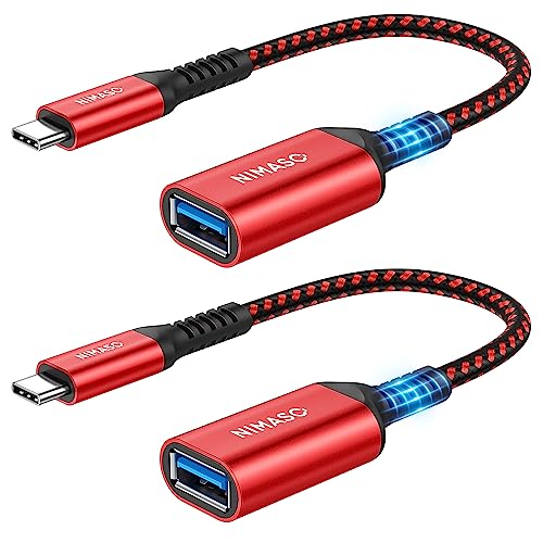 Nimaso USB C Adapter, 2 Stücke OTG USB Typ C auf USB 3.0 Adapter für iPad Pro 2020,MacBook Air 2020/2018,MacBook Pro 2018,Dell XPS 15,Galaxy S20/S10,Huawei P30,Google Pixel 3XL und mehr - Rot von Nimaso