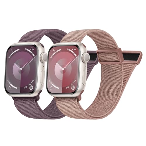 Elastisches Armband Kompatibel mit Apple Watch 41mm 40mm 38mm, Magnetisches Nylon Stoff Band für Apple Watch 9/SE/8/7/6/5/4/3/2/1, Altrosa/Rauchlila von Nimblistic