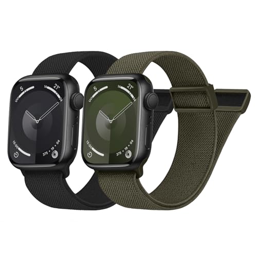 Elastisches Armband Kompatibel mit Apple Watch 41mm 40mm 38mm, Magnetisches Nylon Stoff Band für Apple Watch 9/SE/8/7/6/5/4/3/2/1, Schwarz/Armeegrün von Nimblistic