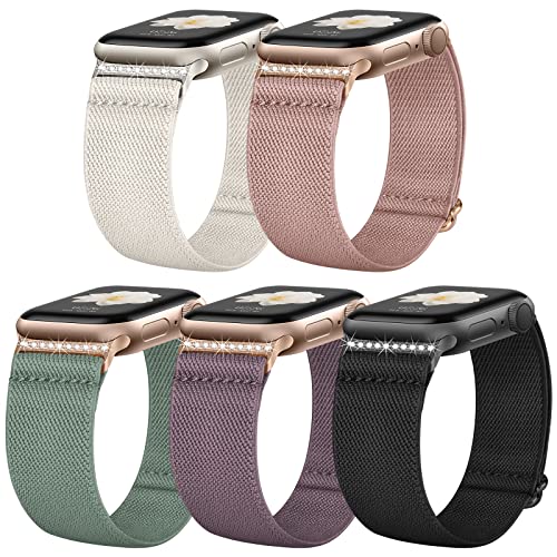 Elastisches Armband Kompatibel mit Apple Watch 41mm 40mm 38mm, Nylon Geflochtenes Stoff Band für Apple Watch 9/SE/8/7/6/5/4/3/2/1, 5er Packung von Nimblistic