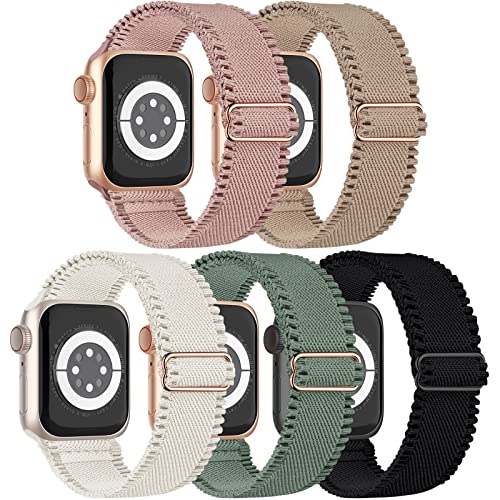 Elastisches Armband Kompatibel mit Apple Watch 41mm 40mm 38mm, Nylon Geflochtenes Stoff Band für Apple Watch 9/SE/8/7/6/5/4/3/2/1, 5er Packung von Nimblistic