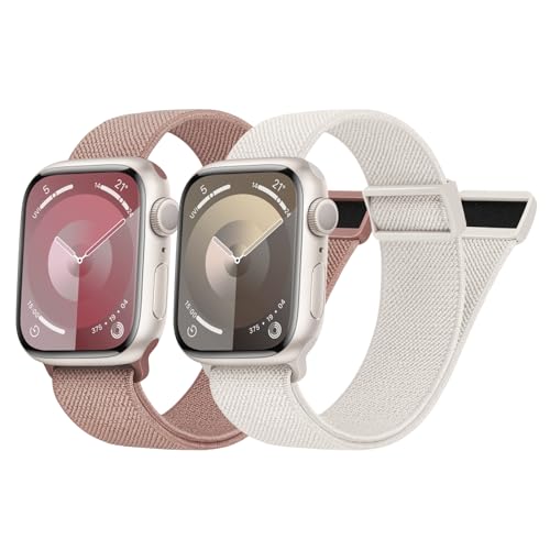 Elastisches Armband Kompatibel mit Apple Watch 45mm 44mm 42mm, Magnetisches Nylon Stoff Band für Apple Watch 9/SE/8/7/6/5/4/3/2/1, Altrosa/Polarstern von Nimblistic