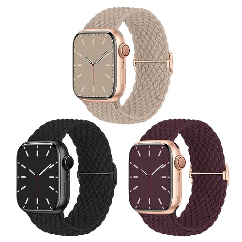 Geflochtenes Armband Kompatibel mit Apple Watch 38mm 40mm 41mm, Nylon Elastisches Dehnbares Band für Apple Watch 9 8 SE 7 6 5 4 3 2 1, 3 Stück von Nimblistic