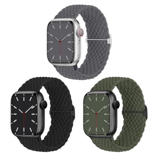 Geflochtenes Armband Kompatibel mit Apple Watch 38mm 40mm 41mm, Nylon Elastisches Dehnbares Band für Apple Watch 9 8 SE 7 6 5 4 3 2 1, 3 Stück von Nimblistic