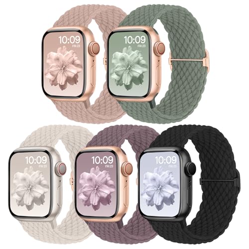 Geflochtenes Armband Kompatibel mit Apple Watch 38mm 40mm 41mm 42mm, Elastisches Nylon Stoff Band für Apple Watch 10 9 8 SE 7 6 5 4 3 2 1, 5 Stück von Nimblistic