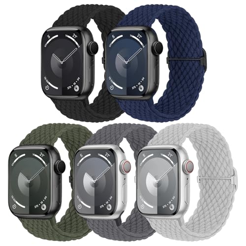Geflochtenes Armband Kompatibel mit Apple Watch 38mm 40mm 41mm 42mm, Elastisches Nylon Stoff Band für Apple Watch 10 9 8 SE 7 6 5 4 3 2 1, 5 Stück Geflochtenes Armband Kompatibel mit Apple Watch 38mm 40mm 41mm 42mm, Elastisches Nylon Stoff Band für Apple Watch 10 9 8 SE 7 6 5 4 3 2 1, 5 Stück von Nimblistic