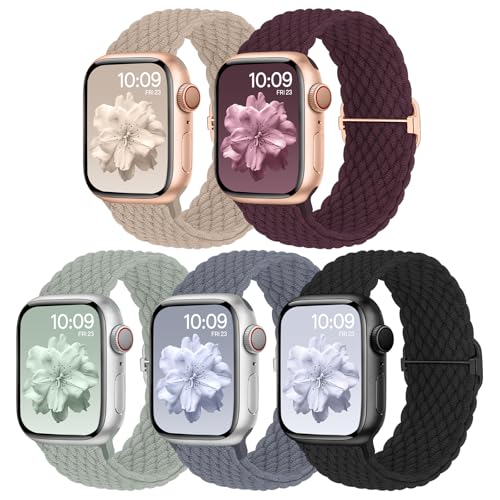 Geflochtenes Armband Kompatibel mit Apple Watch 38mm 40mm 41mm 42mm, Elastisches Nylon Stoff Band für Apple Watch 10 9 8 SE 7 6 5 4 3 2 1, 5 Stück Geflochtenes Armband Kompatibel mit Apple Watch 38mm 40mm 41mm 42mm, Elastisches Nylon Stoff Band für Apple Watch 10 9 8 SE 7 6 5 4 3 2 1, 5 Stück von Nimblistic