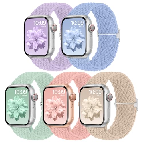 Geflochtenes Armband Kompatibel mit Apple Watch 42mm 44mm 45mm 46mm 49mm, Elastisches Nylon Stoff Band für Apple Watch 10 9 8 SE 7 6 5 4 3 2 1, 5 Stück Geflochtenes Armband Kompatibel mit Apple Watch 42mm 44mm 45mm 46mm 49mm, Elastisches Nylon Stoff Band für Apple Watch 10 9 8 SE 7 6 5 4 3 2 1, 5 Stück von Nimblistic