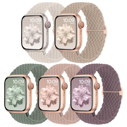 Geflochtenes Armband Kompatibel mit Apple Watch 42mm 44mm 45mm 46mm 49mm, Elastisches Nylon Stoff Band für Apple Watch 10 9 8 SE 7 6 5 4 3 2 1, 5 Stück Geflochtenes Armband Kompatibel mit Apple Watch 42mm 44mm 45mm 46mm 49mm, Elastisches Nylon Stoff Band für Apple Watch 10 9 8 SE 7 6 5 4 3 2 1, 5 Stück von Nimblistic