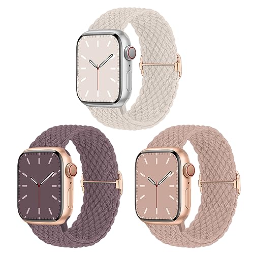 Geflochtenes Armband Kompatibel mit Apple Watch 42mm 44mm 45mm 49mm, Nylon Elastisches Dehnbares Band für Apple Watch 9 8 SE 7 6 5 4 3 2 1, 3 Stück von Nimblistic