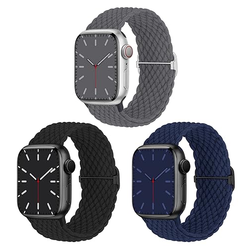 Geflochtenes Armband Kompatibel mit Apple Watch 42mm 44mm 45mm 49mm, Nylon Elastisches Dehnbares Band für Apple Watch 9 8 SE 7 6 5 4 3 2 1, 3 Stück von Nimblistic