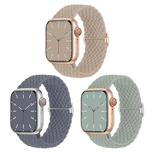 Geflochtenes Armband Kompatibel mit Apple Watch 42mm 44mm 45mm 49mm, Nylon Elastisches Dehnbares Band für Apple Watch 9 8 SE 7 6 5 4 3 2 1, 3 Stück von Nimblistic