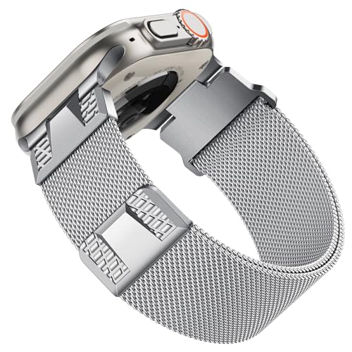 Milanaise Armband Kompatibel mit Apple Watch Ultra 2 Armband 49mm 45mm 44mm 42mm, Magnet Edelstahl Band für Apple Watch Ultra 2, Ultra, Series 9 8 7 6 5 4 3, Silber von Nimblistic