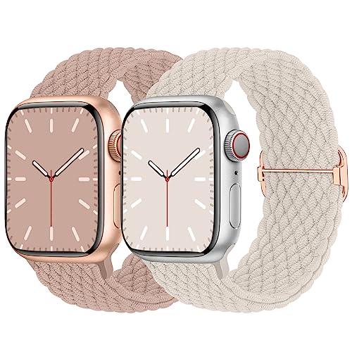 Nimblistic Geflochtenes Armband Kompatibel mit Apple Watch 38mm 40mm 41mm, Elastisches Nylon Armband für Apple Watch Series 9/8/7/6/SE/5/4/3/2/1/SE, Sand Rosa+Polarstern von Nimblistic