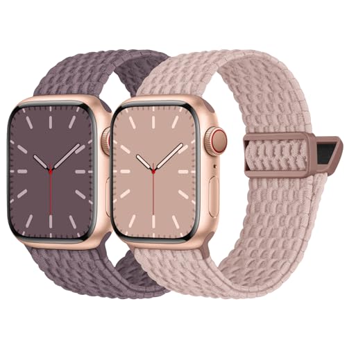 Nimblistic Kompatibel mit Apple Watch Armband Geflochten 41mm 40mm 38mm, Elastisches Nylon Stoff Band mit Magnetverschluss für Apple Watch 9 8 7 6 5 4 3 2 1 SE, Sand Rosa/Rauchlila von Nimblistic