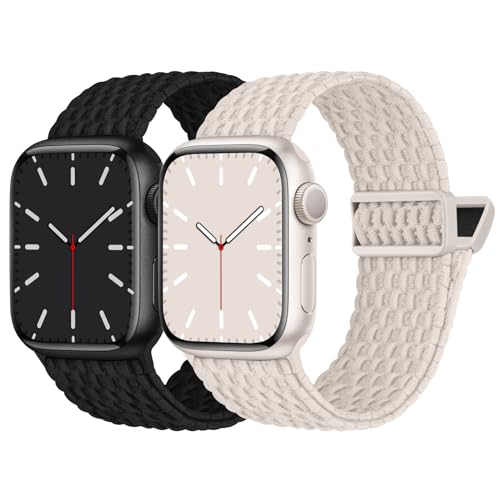 Nimblistic Kompatibel mit Apple Watch Armband Geflochten 45mm 44mm 42mm, Elastisches Nylon Stoff Band mit Magnetverschluss für Apple Watch 9 8 7 6 5 4 3 2 1 SE, Schwarz/Polarstern von Nimblistic