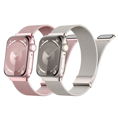 Nimblistic Milanaise Armband Kompatibel mit Apple Watch 41/40/38/49/44/45/42 mm, Verstellbar Metallarmband für iWatch Series SE 9 8 7 6 5 4 3 Ultra 2 / Ultra, Damen Herren 2er Pack von Nimblistic