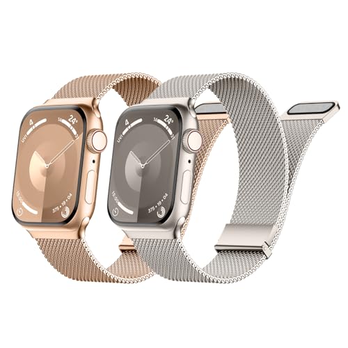 Nimblistic Milanaise Armband Kompatibel mit Apple Watch 41/40/38 mm, Verstellbar Metallarmband für iWatch Series SE 9 8 7 6 5 4 3 Ultra 2 / Ultra, Damen Herren 2er Pack von Nimblistic