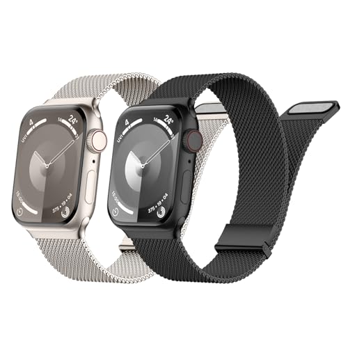 Nimblistic Milanaise Armband Kompatibel mit Apple Watch 49/44/45/42 mm, Verstellbar Metallarmband für iWatch Series SE 9 8 7 6 5 4 3 Ultra 2 / Ultra, Damen Herren 2er Pack von Nimblistic