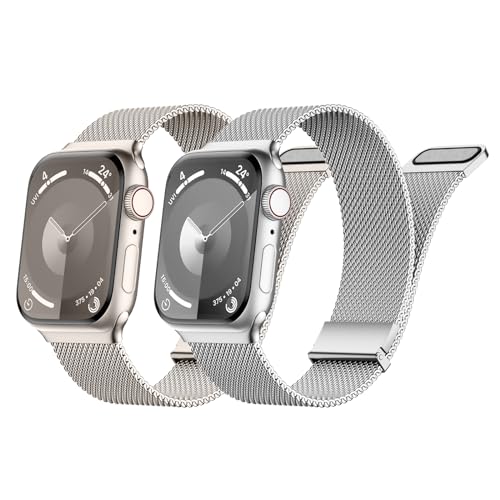 Nimblistic Milanaise Armband Kompatibel mit Apple Watch 49/44/45/42 mm, Verstellbar Metallarmband für iWatch Series SE 9 8 7 6 5 4 3 Ultra 2 / Ultra, Damen Herren 2er Pack von Nimblistic