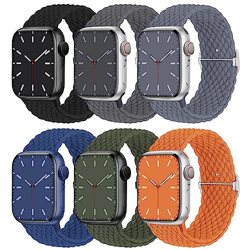 Rutschfestes Geflochtenes Armband Kompatibel mit Apple Watch 38mm 40mm 41mm, Elastisches Nylon Stoff Armband für Apple Watch Series 9/8/SE/7/6/5/4/3/2/1, 6 Stück von Nimblistic