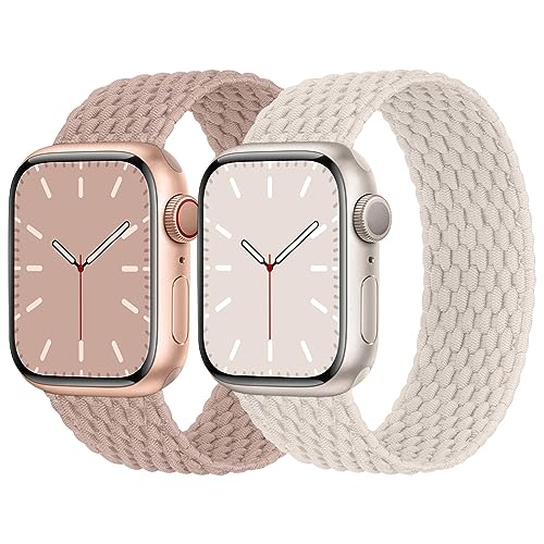 Solo Loop Geflochtenes Armband Kompatibel mit Apple Watch 38mm 40mm 41mm, Nylon Elastisches Band für Apple Watch 9 8 SE 7 6 5 4 3 2 1, Sand Rosa/Polarstern XS von Nimblistic