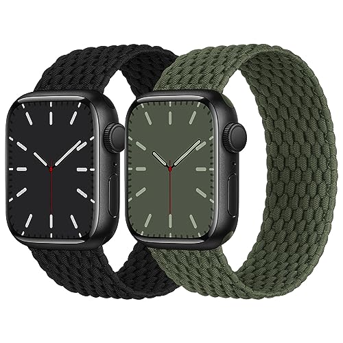 Solo Loop Geflochtenes Armband Kompatibel mit Apple Watch 38mm 40mm 41mm, Nylon Elastisches Band für Apple Watch 9 8 SE 7 6 5 4 3 2 1, Schwarz/Armeegrün L von Nimblistic