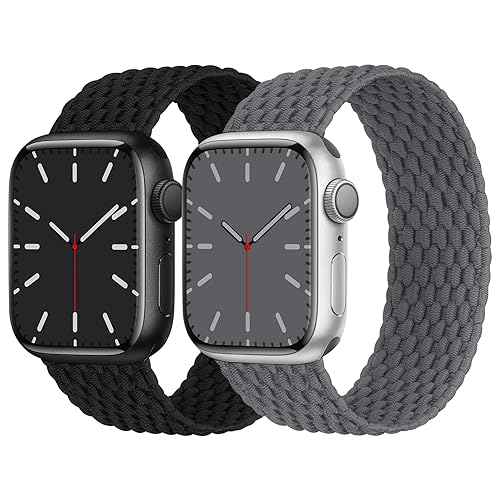 Solo Loop Geflochtenes Armband Kompatibel mit Apple Watch 38mm 40mm 41mm, Nylon Elastisches Band für Apple Watch 9 8 SE 7 6 5 4 3 2 1, Schwarz/Grau S von Nimblistic