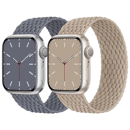 Solo Loop Geflochtenes Armband Kompatibel mit Apple Watch 42mm 44mm 45mm 49mm, Nylon Elastisches Band für Apple Watch 9 8 SE 7 6 5 4 3 2 1, Blaugrau/Milchtee M von Nimblistic