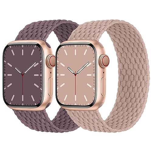 Solo Loop Geflochtenes Armband Kompatibel mit Apple Watch 42mm 44mm 45mm 49mm, Nylon Elastisches Band für Apple Watch 9 8 SE 7 6 5 4 3 2 1, Sand Rosa/Rauchlila L von Nimblistic